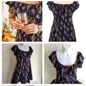 Women's Gypsies & Moondust cactus dress snap front off shoulder Ruffle, size Med